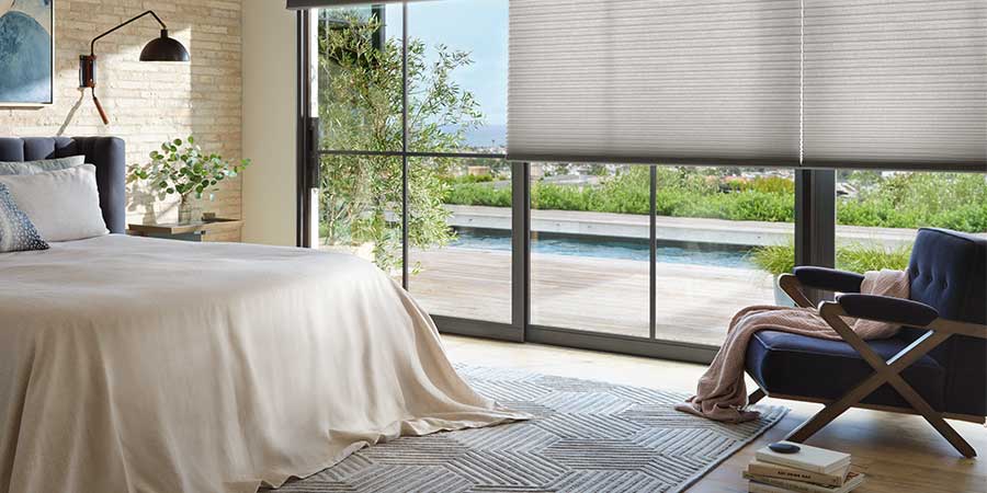 energy efficient shades in Aurora OH bedroom along lake erie