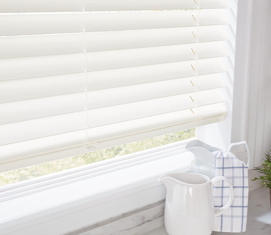 kitchen window white milk pitchers and pet safe window blinds in Auburn OH home