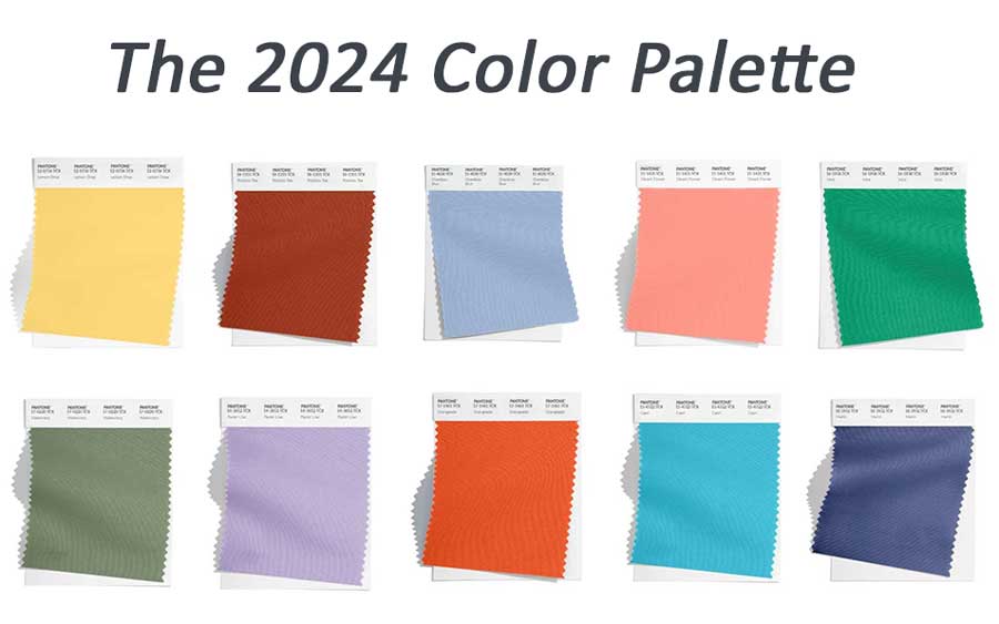 A photo of eight illustrated color swatches. Each one has a little white piece at the top that shares what color is what.