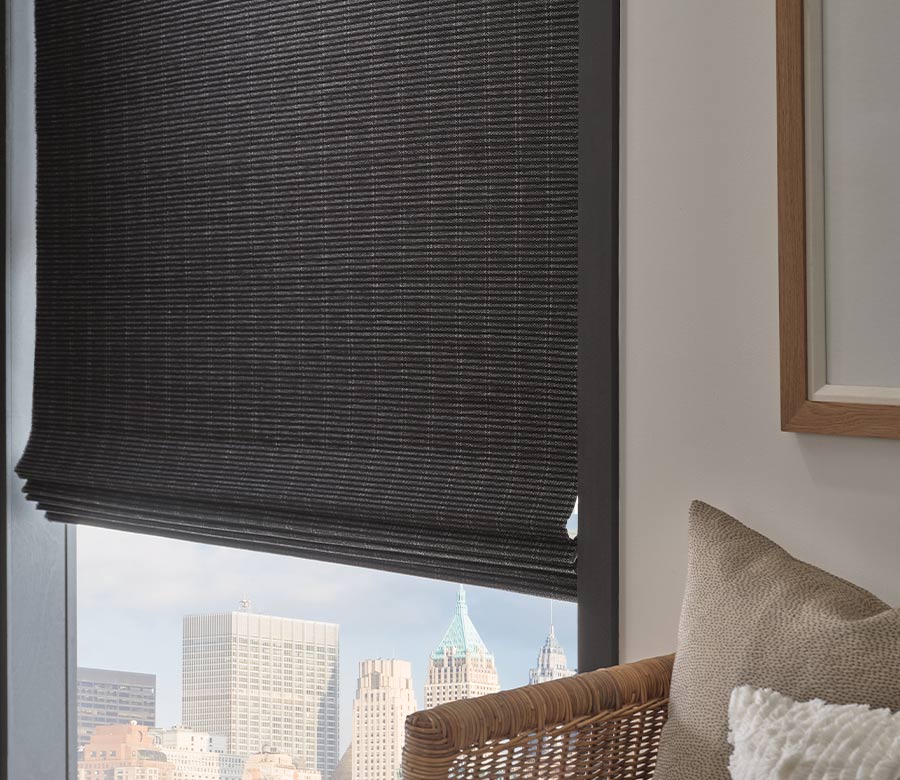 close up of a textured woven shade made from bamboo grasses