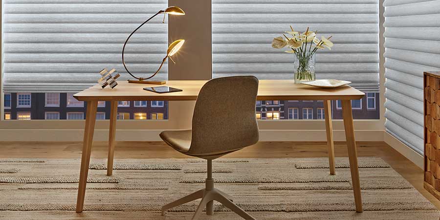 aura illuminated shades for interior lighting in home office in Chagrin Falls