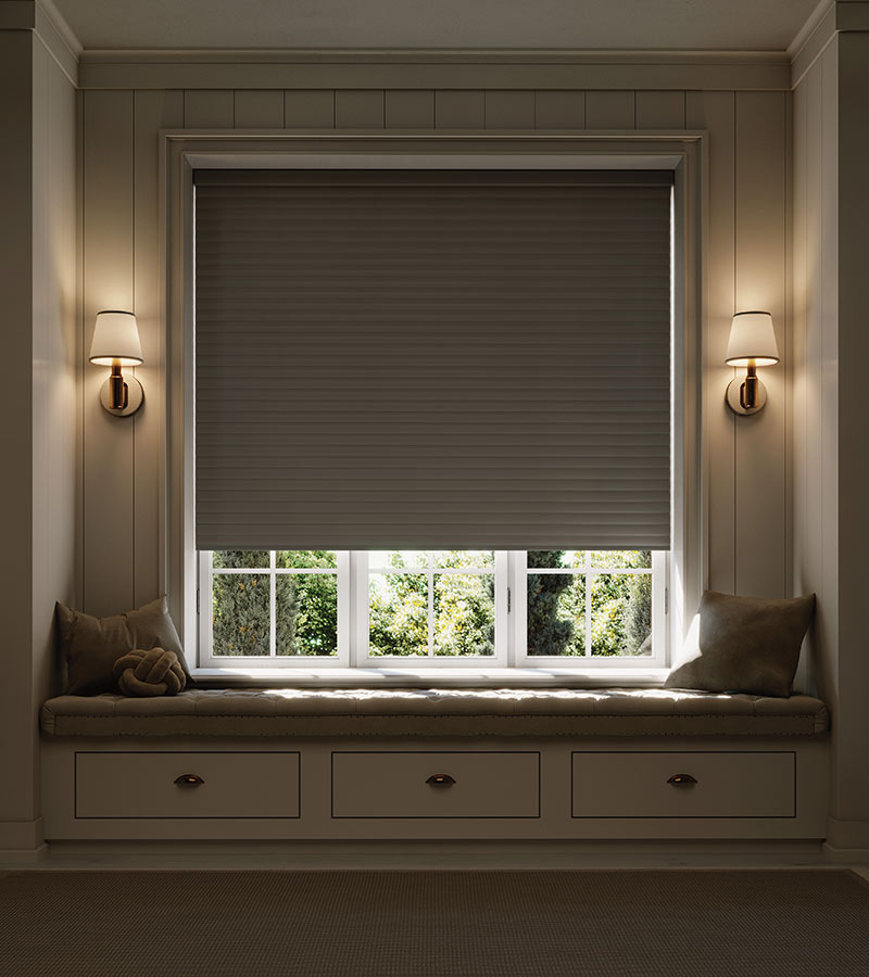 window shade creating room darkening effect in living room space rocky river, ohio