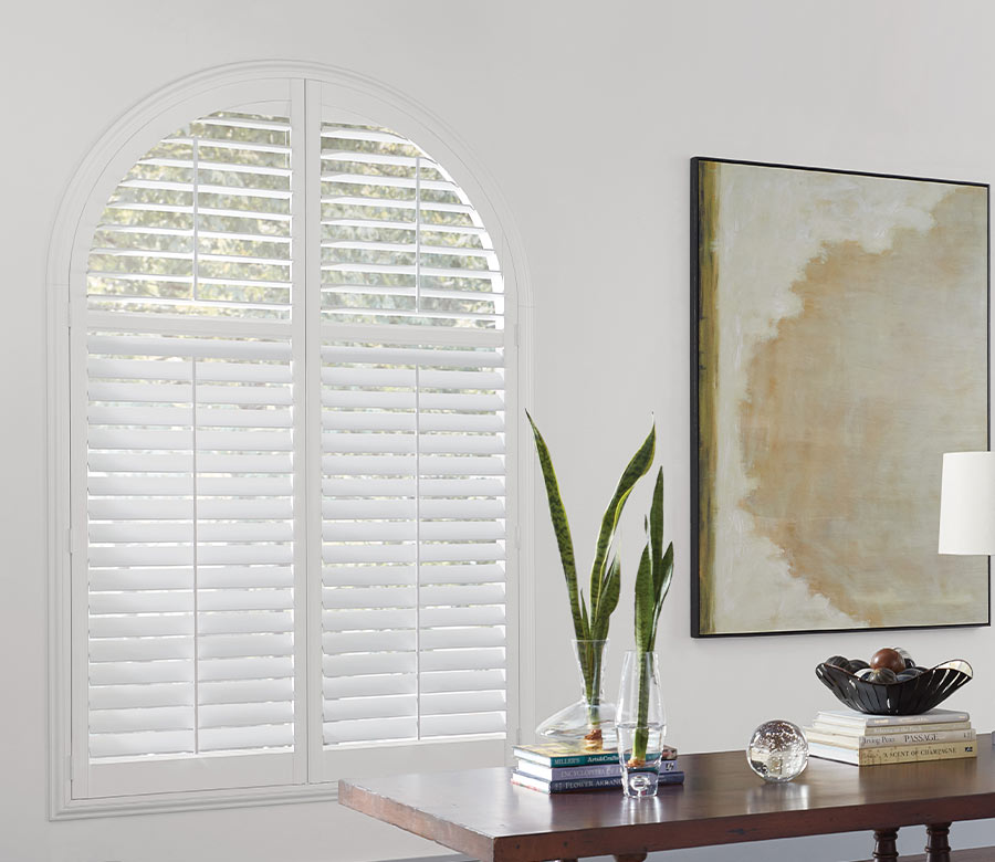 arched windows composite shutters in white color for executive home office