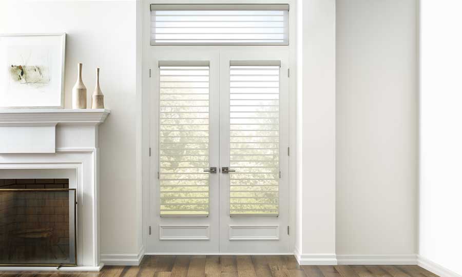 Hunter Douglas Sheer Shades covering two french doors