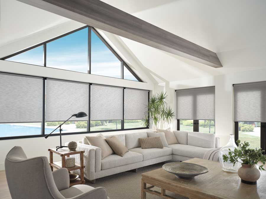 glass door covering and large window covering on windows with black trim
