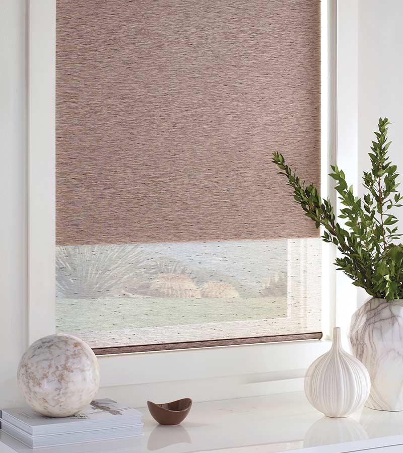 up close detail sheer opaque roller blinds organic plant