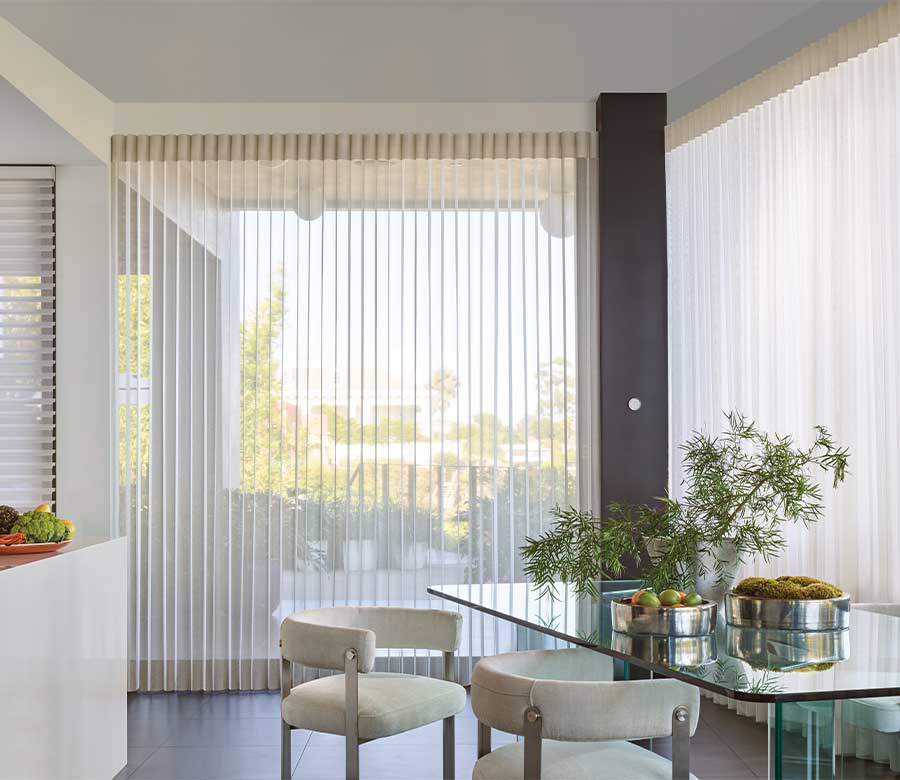 Luminette sheer panels rotate from blocked to views to see-through soft lighting
