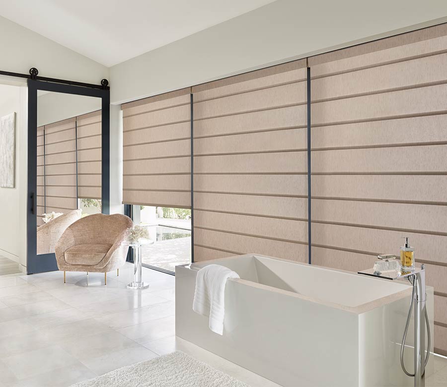 bathroom wall of windows with luxury roller blinds medina ohio