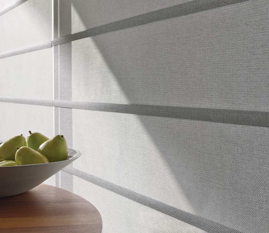 close up fabric covered battens of Architectural Roller Shades chagrin falls ohio
