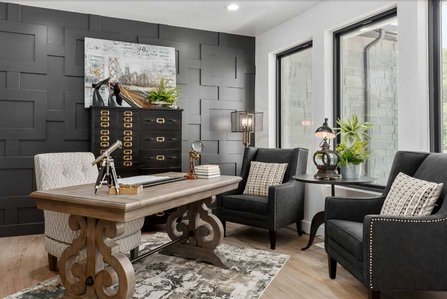 dimensional feature wall in a home office