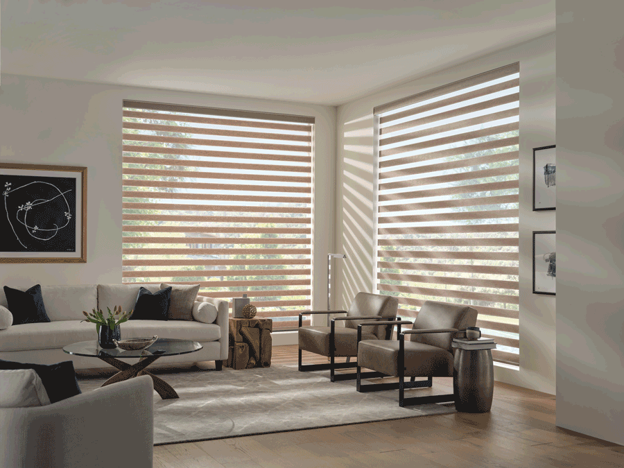 motorized roller shades in action in Chagrin Falls OH living room