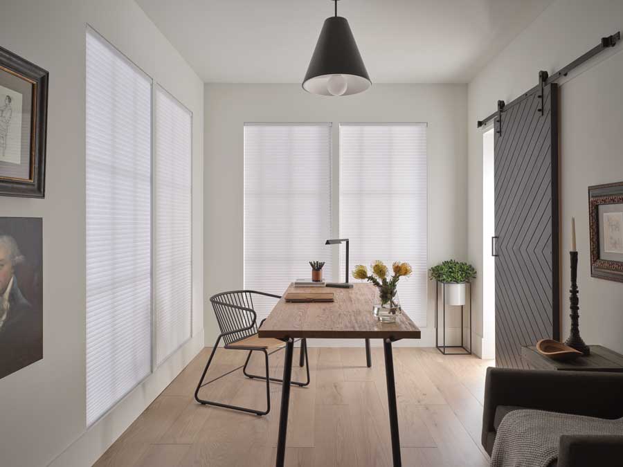 home office having light filtered to create a nice atmosphere