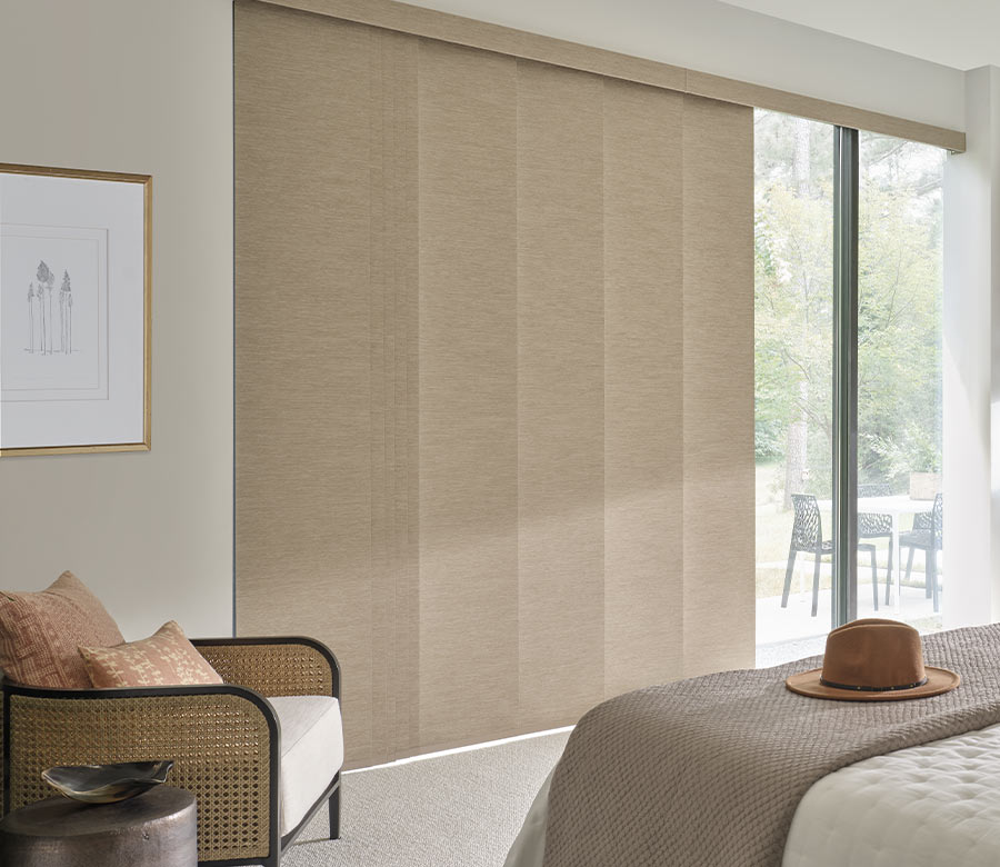 bedroom panel track blinds floor to ceiling coverage